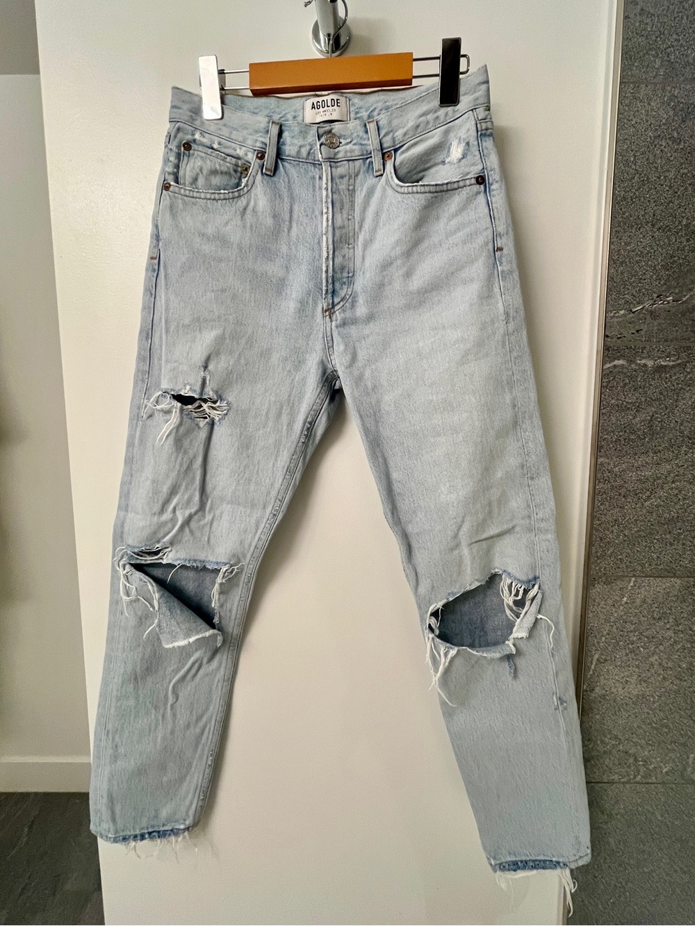 Agolde Distressed Straight-leg Button-fly Jeans